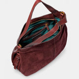 Burgundy suede shopper bag.