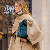 Blue suede shopper bag.