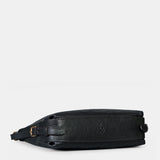 Multifunktionale schwarze Ledertasche.