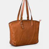 Cognac leather shopper bag.