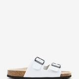 Women's flat leather sandal in white