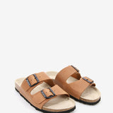 Flache Sandale von Frauen mit Leder in Cognac