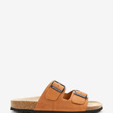 Flache Sandale von Frauen mit Leder in Cognac