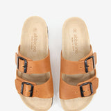 Flache Sandale von Frauen mit Leder in Cognac