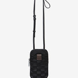 Women's mobile phone bag in black quilted nylon