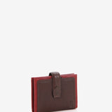 Women's bicolor leather card holder with clasp in brown