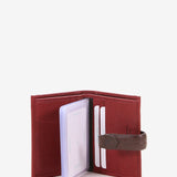 Women's bicolor leather card holder with clasp in brown