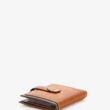 Women's bicolor leather card holder with clasp in cognac