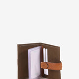 Women's bicolor leather card holder with clasp in cognac