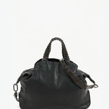 Women's leather bowling bag in black