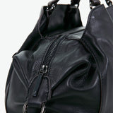 Women's leather bowling bag in black