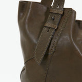 Women's green leather shopper bag