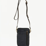 Women's black leather mobile phone bag