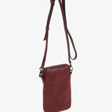 Women's burgundy leather mobile phone bag