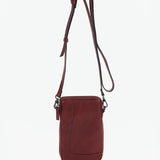 Women's burgundy leather mobile phone bag