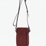Women's burgundy leather mobile phone bag