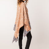 Damen Poncho mit Muster in Camel.