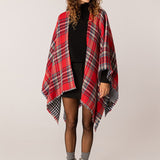 Reversible women's poncho in red and blue