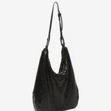 Schwarze Damen-Hobo-Party-Handtasche aus Metallnetz.