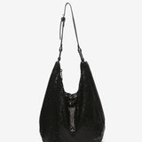 Schwarze Damen-Hobo-Party-Handtasche aus Metallnetz.