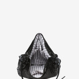 Schwarze Damen-Hobo-Party-Handtasche aus Metallnetz.