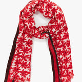Pañuelo de mujer de lana con estampado floral mini en rojo