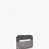 Women's leather wallet-card holder with grey checkered print