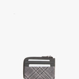 Women's leather wallet-card holder with grey checkered print