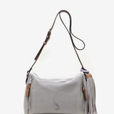 Women's shoulder bag with tassel in grey