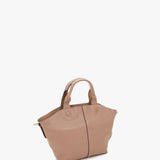 Small women's shopper bag in beige leather