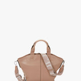 Small women's shopper bag in beige leather