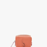 Small women's leather toiletry bag with orange die-cut logo