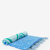 Turquoise geometric print beach towel