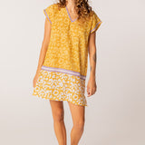 Baumwollkaftan mit gelbem Muster.