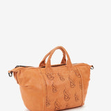 Women's bowling bag in orange die-cut leather