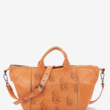 Women's bowling bag in orange die-cut leather