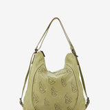 Women's backpack bag in green die-cut leather