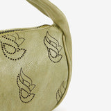 Women's handbag in green die-cut leather