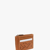 Women's card holder-wallet in cognac die-cut leather