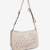 Beige Damen-Handtasche aus gestanztem Leder.