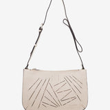 Beige Damen-Handtasche aus gestanztem Leder.