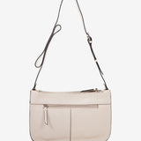 Beige Damen-Handtasche aus gestanztem Leder.