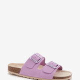 Women's flat sandal in mauve suede