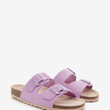 Women's flat sandal in mauve suede