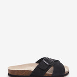 Women's flat buckle sandal in black