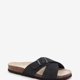 Women's flat buckle sandal in black