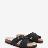 Women's flat buckle sandal in black