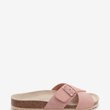 Flache Damen-Sandale mit Schnalle in Rosa.