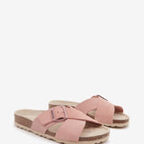 Flache Damen-Sandale mit Schnalle in Rosa.