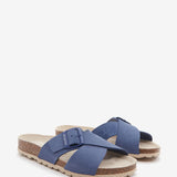 Women's flat sandal with buckle in blue